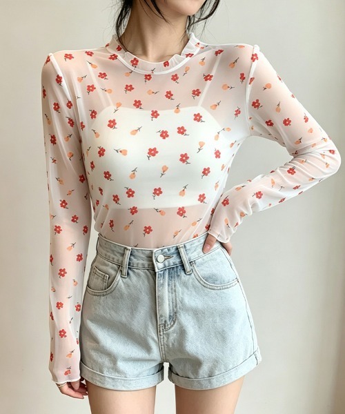 ONEP STAR(ワンピスター)の「総柄シアー長袖カットソー(Tシャツ/カットソー・レディース・G/F/E/D/C/B/A・FREE)」の3枚目の写真