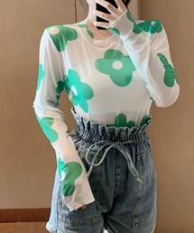 総柄シアー長袖カットソー