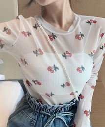 総柄シアー長袖カットソー