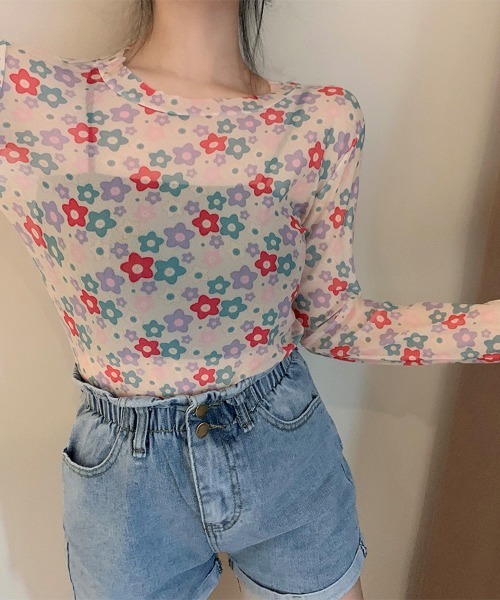 ONEP STAR(ワンピスター)の「総柄シアー長袖カットソー(Tシャツ/カットソー・レディース・G/F/E/D/C/B/A・FREE)」の7枚目の写真