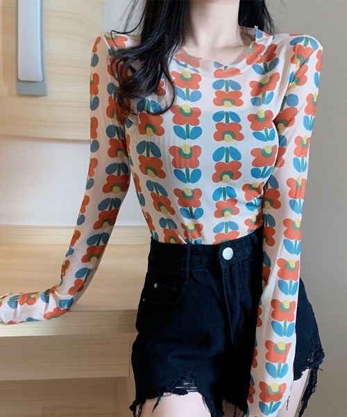 ONEP STAR(ワンピスター)の「総柄シアー長袖カットソー(Tシャツ/カットソー・レディース・G/F/E/D/C/B/A・FREE)」の14枚目の写真