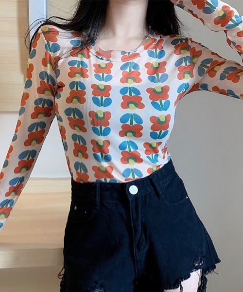 ONEP STAR(ワンピスター)の「総柄シアー長袖カットソー(Tシャツ/カットソー・レディース・G/F/E/D/C/B/A・FREE)」の15枚目の写真