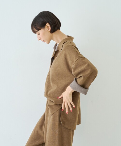 Rouge vif(ルージュヴィフ)の「【セットアップ対応】メランジダンボールプルオーバー / Vネックブラウス(シャツ/ブラウス・レディース・ブラウン/グレー・フリー)」の8枚目の写真