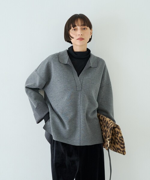 Rouge vif(ルージュヴィフ)の「【セットアップ対応】メランジダンボールプルオーバー / Vネックブラウス(シャツ/ブラウス・レディース・ブラウン/グレー・フリー)」の9枚目の写真