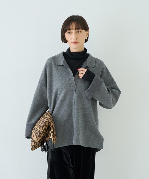 Rouge vif(ルージュヴィフ)の「【セットアップ対応】メランジダンボールプルオーバー / Vネックブラウス(シャツ/ブラウス・レディース・ブラウン/グレー・フリー)」の10枚目の写真