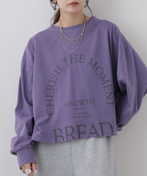 hunch（ハンチ）の「hunch ピグメント加工ロゴロンT（Tシャツ/カットソー・レディース・ライトベージュ/ライトグレー/パープル・FREE）」の3枚目の写真