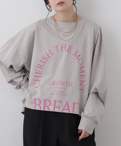 hunch（ハンチ）の「hunch ピグメント加工ロゴロンT（Tシャツ/カットソー・レディース・ライトベージュ/ライトグレー/パープル・FREE）」の2枚目の写真