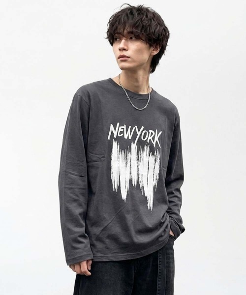 ZI-ON(ジーオン)の「846-100 プリントちょいBIGロンT(Tシャツ/カットソー・メンズ・オフホワイト/オートミール/ホワイト系1/ブラック系1/ブラック/ネイビー/チャコールグレー/杢グレー・L/M/XL)」の17枚目の写真