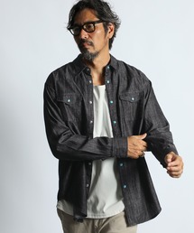 The DUFFER of ST.GEORGE（ザダファーオブセントジョージ）の「6oz BLACK DENIM WESTERN SHIRT:ブラックデニム ウエスタンシャツ   ターコイズボタン   6オンス   ワンウォッシュ（シャツ/ブラウス）」