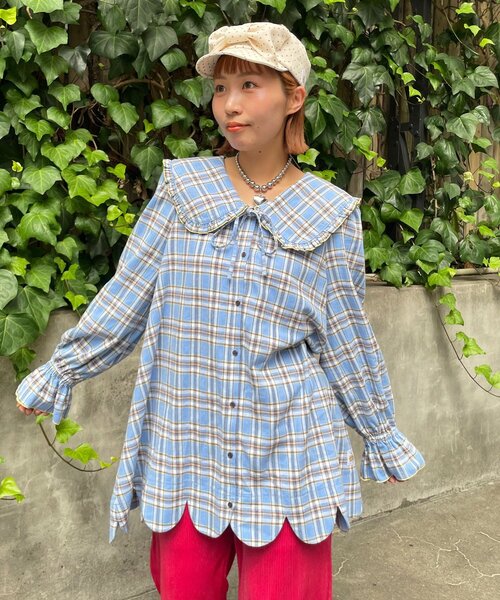 HELLO.SANFRANCISCO(ハローサンフランシスコ)の「【HELLO.SANFRANCISCO/ハローサンフランシスコ】チェックフリルビックカラーチュニック(シャツ/ブラウス・レディース・ブルー/イエロー・ONE SIZE)」の5枚目の写真