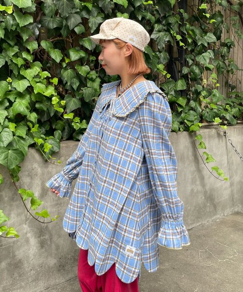 HELLO.SANFRANCISCO(ハローサンフランシスコ)の「【HELLO.SANFRANCISCO/ハローサンフランシスコ】チェックフリルビックカラーチュニック(シャツ/ブラウス・レディース・ブルー/イエロー・ONE SIZE)」の6枚目の写真