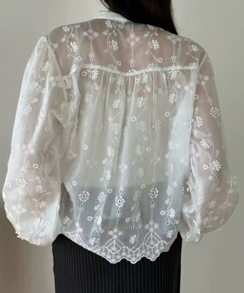 FLINEA（フリネア）の「レーススタンドカラー刺繍長袖ブラウス（シャツ/ブラウス・レディース・ホワイト/ベージュ・FREE）」の7枚目の写真