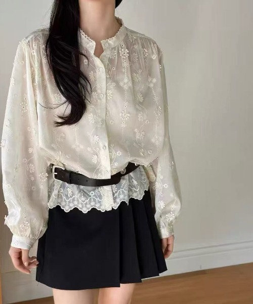 FLINEA（フリネア）の「レーススタンドカラー刺繍長袖ブラウス（シャツ/ブラウス・レディース・ホワイト/ベージュ・FREE）」の9枚目の写真