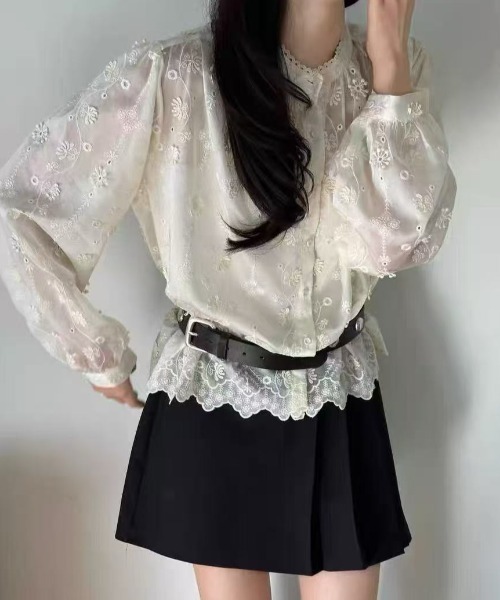 FLINEA（フリネア）の「レーススタンドカラー刺繍長袖ブラウス（シャツ/ブラウス・レディース・ホワイト/ベージュ・FREE）」の10枚目の写真