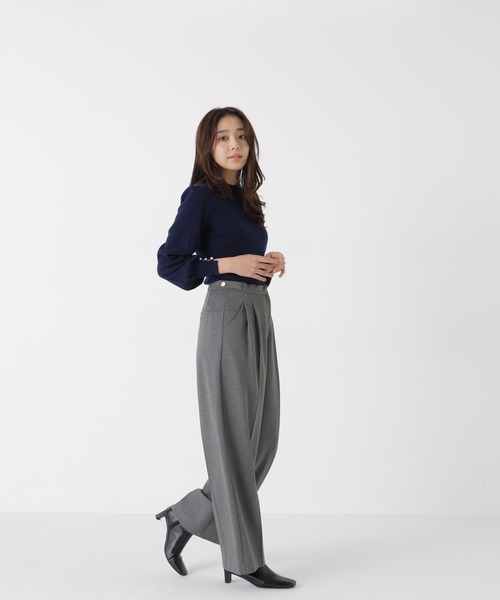 NATURAL BEAUTY BASIC(ナチュラルビューティーベーシック)の「ポンチストレッチワイドパンツ(その他パンツ・レディース・ブラック/チャコールグレー・MEDIUM/SMALL)」の14枚目の写真