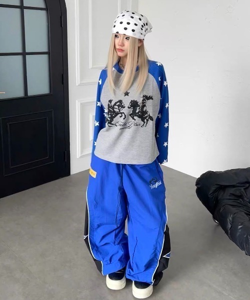 FreeZone(フリーゾーン)の「ウエスタンカウボーイプリント 星柄ラグランサーマルロング T(Tシャツ/カットソー・メンズ・ブラック/ブルー・F)」の10枚目の写真