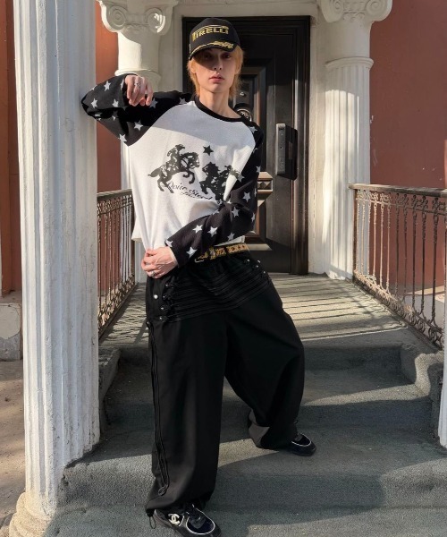 FreeZone(フリーゾーン)の「ウエスタンカウボーイプリント 星柄ラグランサーマルロング T(Tシャツ/カットソー・メンズ・ブラック/ブルー・F)」の7枚目の写真