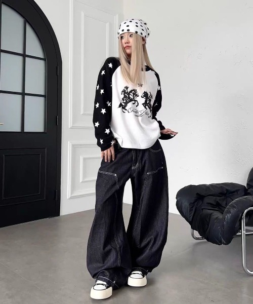 FreeZone(フリーゾーン)の「ウエスタンカウボーイプリント 星柄ラグランサーマルロング T(Tシャツ/カットソー・メンズ・ブラック/ブルー・F)」の12枚目の写真