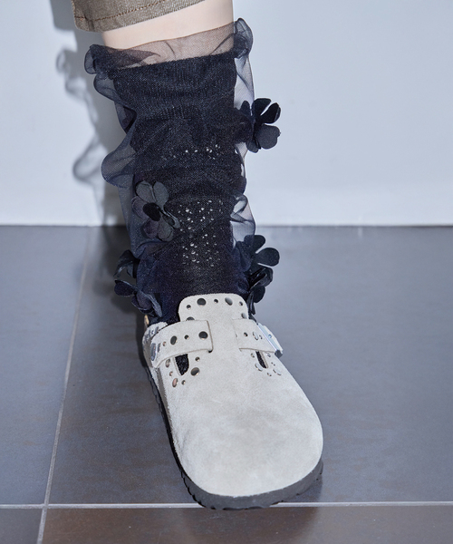 CITYSHOP(シティーショップ)の「MARGE 別注 Tulle flower legcover 1012-0105-038:レッグカバー(レッグウォーマー・レディース・ブラック・FREE)」の9枚目の写真