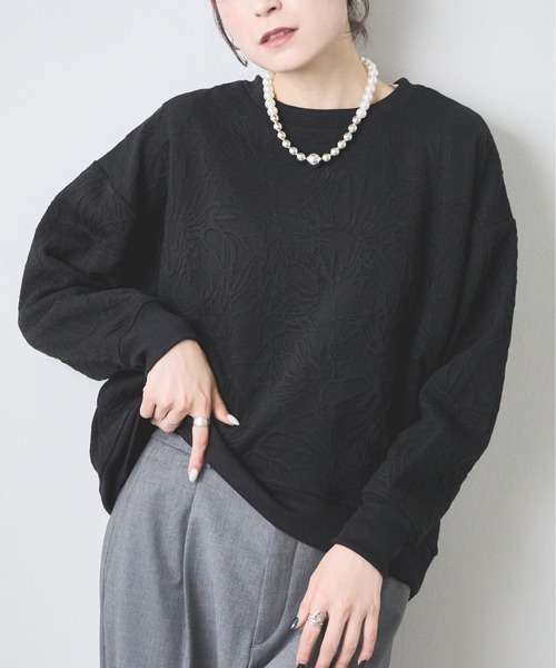 each（イーチ）の「フラワージャガードプルオーバー（Tシャツ/カットソー・レディース・ブラック/アイボリー・FREE）」の11枚目の写真