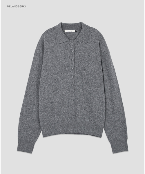 ATELIER NAIN(アトリエナイン)の「(T-7324) AN WOOL ルーズフィット ボタンダウンカラー ニットセットアップ(ニット/セーター・レディース・ダークネイビー/グレー・FREE)」の2枚目の写真