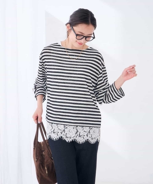 a.v.v（アーヴェヴェ）の「シアー ボーダー プルオーバー（Tシャツ/カットソー・レディース・アイボリー/モカ・39）」の7枚目の写真
