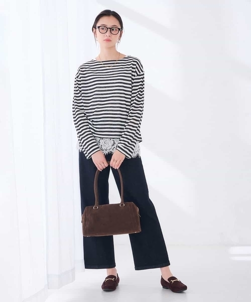 a.v.v（アーヴェヴェ）の「シアー ボーダー プルオーバー（Tシャツ/カットソー・レディース・アイボリー/モカ・39）」の9枚目の写真