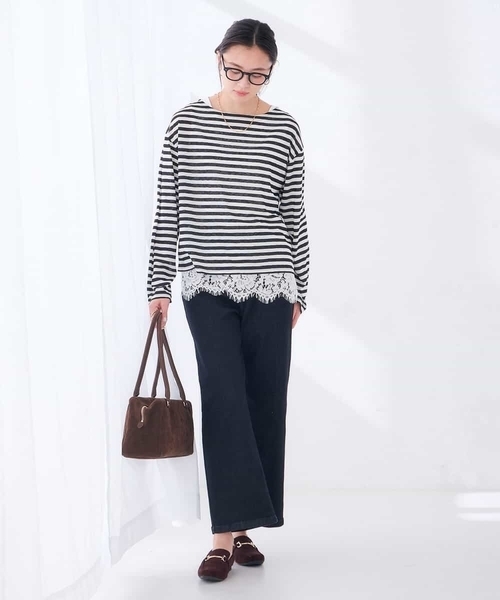 a.v.v（アーヴェヴェ）の「シアー ボーダー プルオーバー（Tシャツ/カットソー・レディース・アイボリー/モカ・39）」の10枚目の写真