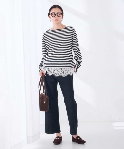 a.v.v（アーヴェヴェ）の「シアー ボーダー プルオーバー（Tシャツ/カットソー・レディース・アイボリー/モカ・39）」の11枚目の写真