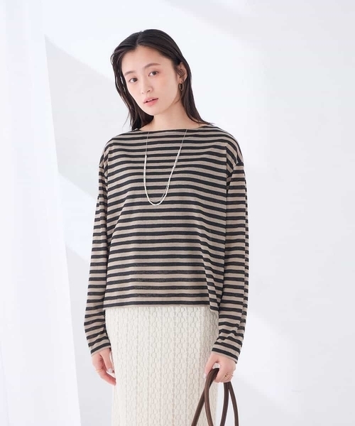 a.v.v（アーヴェヴェ）の「シアー ボーダー プルオーバー（Tシャツ/カットソー・レディース・アイボリー/モカ・39）」の14枚目の写真