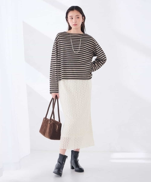 a.v.v（アーヴェヴェ）の「シアー ボーダー プルオーバー（Tシャツ/カットソー・レディース・アイボリー/モカ・39）」の17枚目の写真