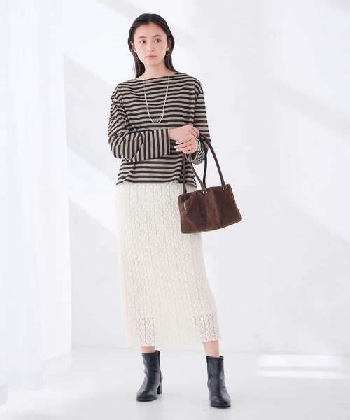 a.v.v（アーヴェヴェ）の「シアー ボーダー プルオーバー（Tシャツ/カットソー・レディース・アイボリー/モカ・39）」の18枚目の写真