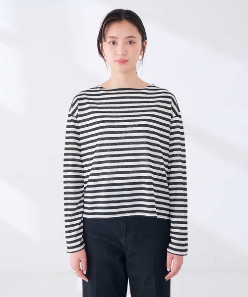 a.v.v（アーヴェヴェ）の「シアー ボーダー プルオーバー（Tシャツ/カットソー・レディース・アイボリー/モカ・39）」の20枚目の写真