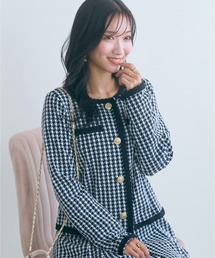 <大きいサイズ>千鳥チェックジャガードジャケット風カーディガン marun