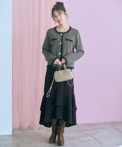 marun(マルン)の「<大きいサイズ>千鳥チェックジャガードジャケット風カーディガン marun(カーディガン/ボレロ・レディース・ブラック/ブラウン・5L/4L/3L/LL/L)」の18枚目の写真