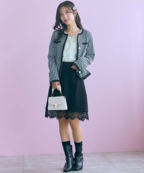 marun(マルン)の「<大きいサイズ>千鳥チェックジャガードジャケット風カーディガン marun(カーディガン/ボレロ・レディース・ブラック/ブラウン・5L/4L/3L/LL/L)」の13枚目の写真