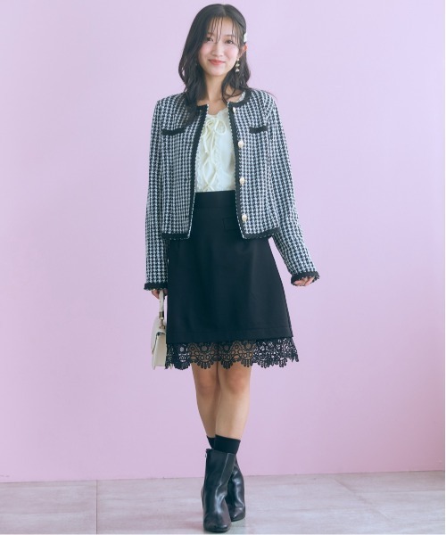 marun(マルン)の「<大きいサイズ>千鳥チェックジャガードジャケット風カーディガン marun(カーディガン/ボレロ・レディース・ブラック/ブラウン・5L/4L/3L/LL/L)」の3枚目の写真