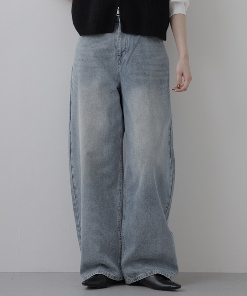 EGLANTINE(エグランティーヌ)の「EGLANTINE ヒッコリーデニムパンツ(デニムパンツ・レディース・インディゴブルー/ブラウン・38)」の1枚目の写真