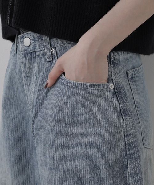 EGLANTINE(エグランティーヌ)の「EGLANTINE ヒッコリーデニムパンツ(デニムパンツ・レディース・インディゴブルー/ブラウン・38)」の3枚目の写真