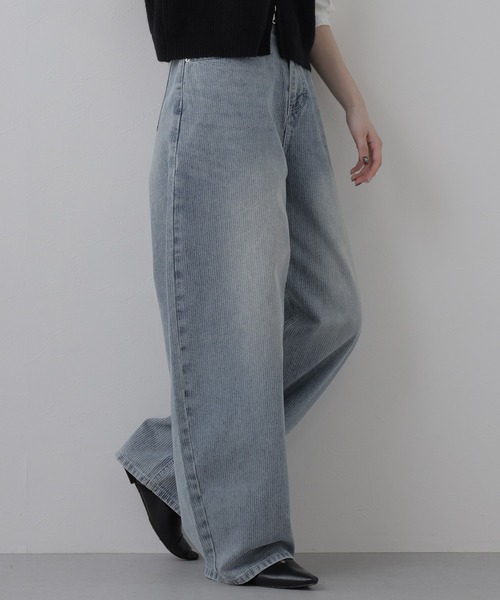 EGLANTINE(エグランティーヌ)の「EGLANTINE ヒッコリーデニムパンツ(デニムパンツ・レディース・インディゴブルー/ブラウン・38)」の16枚目の写真
