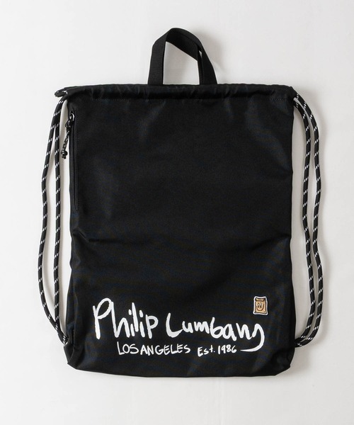 Philip Lumbang（フィリップランバン）の「【h】〔Philip Lumbang/フィリップランバン〕ロゴプリント ナップサック A4収納可能/無地/レオパード（バックパック/リュック・メンズ・ブラック系1/レオパード/ブラック系2・FREE）」の9枚目の写真