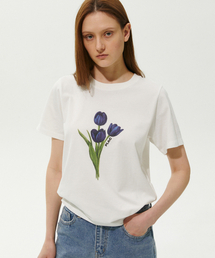 ブルーチューリップグラフィックTシャツホワイト