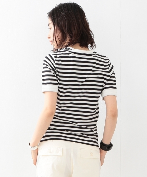 BEAMS BOY（ビームスボーイ）の「BEAMS BOY / 1cm ボーダー クルーショートスリーブ（Tシャツ/カットソー・レディース・ブラック/グリーン/ブルー/ネイビー・ONE SIZE）」の8枚目の写真