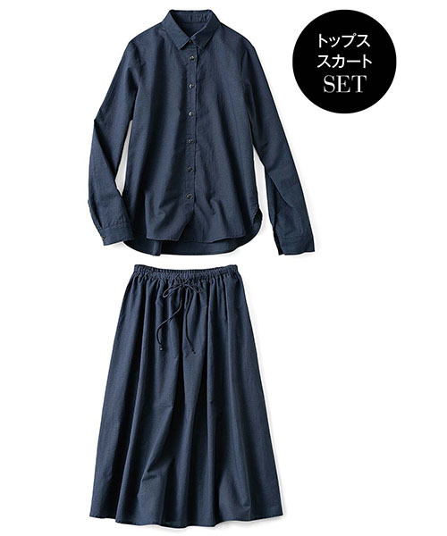 IEDIT（イディット）の「ミルブロウズ　ワンピースみたいに着られるコットンリネンのシャツ＆スカートセットアップ / シャツワンピース（シャツワンピース・レディース・ベージュ/ネイビー・XX-LARGE/LARGE/SMALL/MEDIUM/X-LARGE）」の7枚目の写真