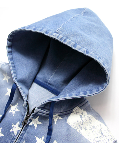 JACKROSE（ジャックローズ）の「ジョグデニムUSAフラッグセットアップ（パーカー・メンズ・サックスブルー/インディゴブルー・M/L）」の8枚目の写真