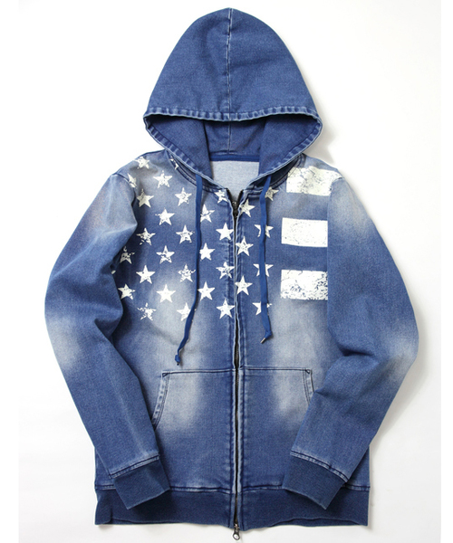 JACKROSE（ジャックローズ）の「ジョグデニムUSAフラッグセットアップ（パーカー・メンズ・サックスブルー/インディゴブルー・M/L）」の14枚目の写真