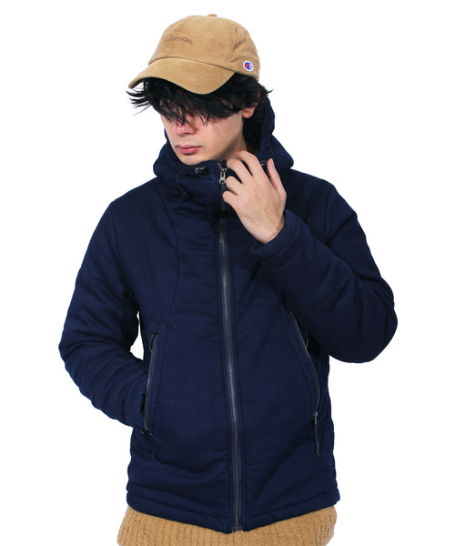 ８(eight)（エイト）の「デニム 中綿 ジャケット フード付き ブルゾン（ダウンジャケット/コート・メンズ・ブルー系その他/ワンウォッシュ/ケミカルウォッシュ・MEDIUM/LARGE/X-LARGE）」の2枚目の写真