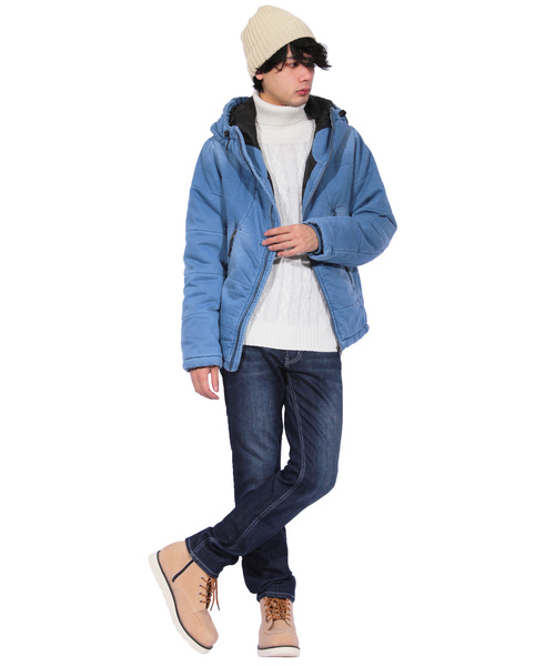 ８(eight)（エイト）の「デニム 中綿 ジャケット フード付き ブルゾン（ダウンジャケット/コート・メンズ・ブルー系その他/ワンウォッシュ/ケミカルウォッシュ・MEDIUM/LARGE/X-LARGE）」の8枚目の写真