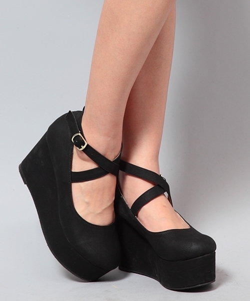 WEGO（ウィゴー）の「WEGO/クロスウェッジパンプス（パンプス・レディース・ブラック/パープル・23.5/24.5）」の2枚目の写真