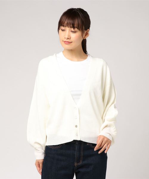 KOBE LETTUCE（コウベレタス）の「バルーンスリーブVネックショート丈ニットカーディガン＊アウター/トップス/レディース[C3362]神戸レタス（カーディガン/ボレロ・レディース・パープル/ネイビー/ピンク/イエロー/アイボリー・FREE）」の2枚目の写真